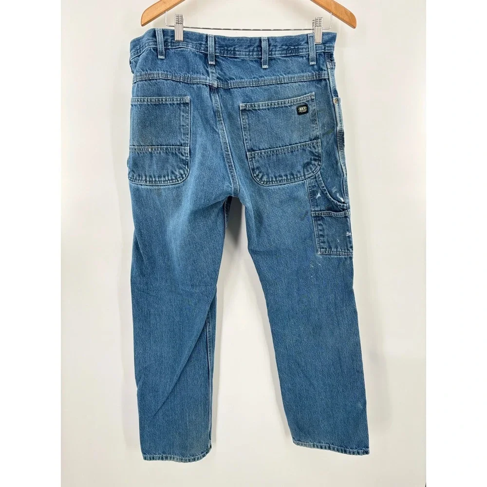 Key Industries Y2K Carpenter Jeans Mens 36x32 Workwear Faded Blue Heavy Denim